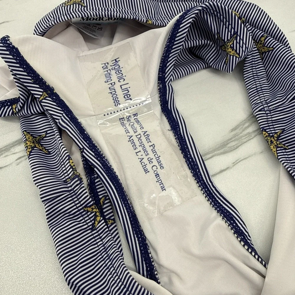 NWOT ModCloth Starfish Striped High Waisted Bikini Set Coastal Racerback Retro M